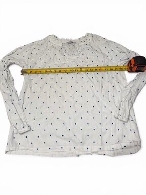 Croft & Barrow White Blue Swiss Dot Cotton Peasant Blouse Long Sleeve M